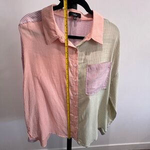 Lulu's Pink and Green Casual Button Down Shirt